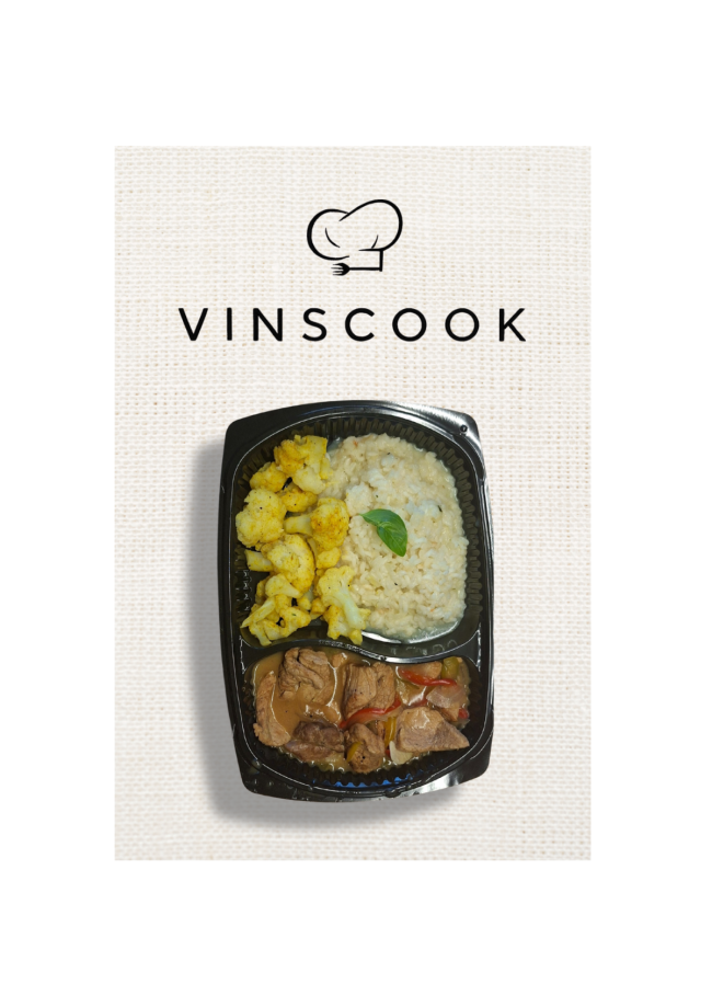 Emincé de porc stroganoff, risotto, choux-fleur au curcuma